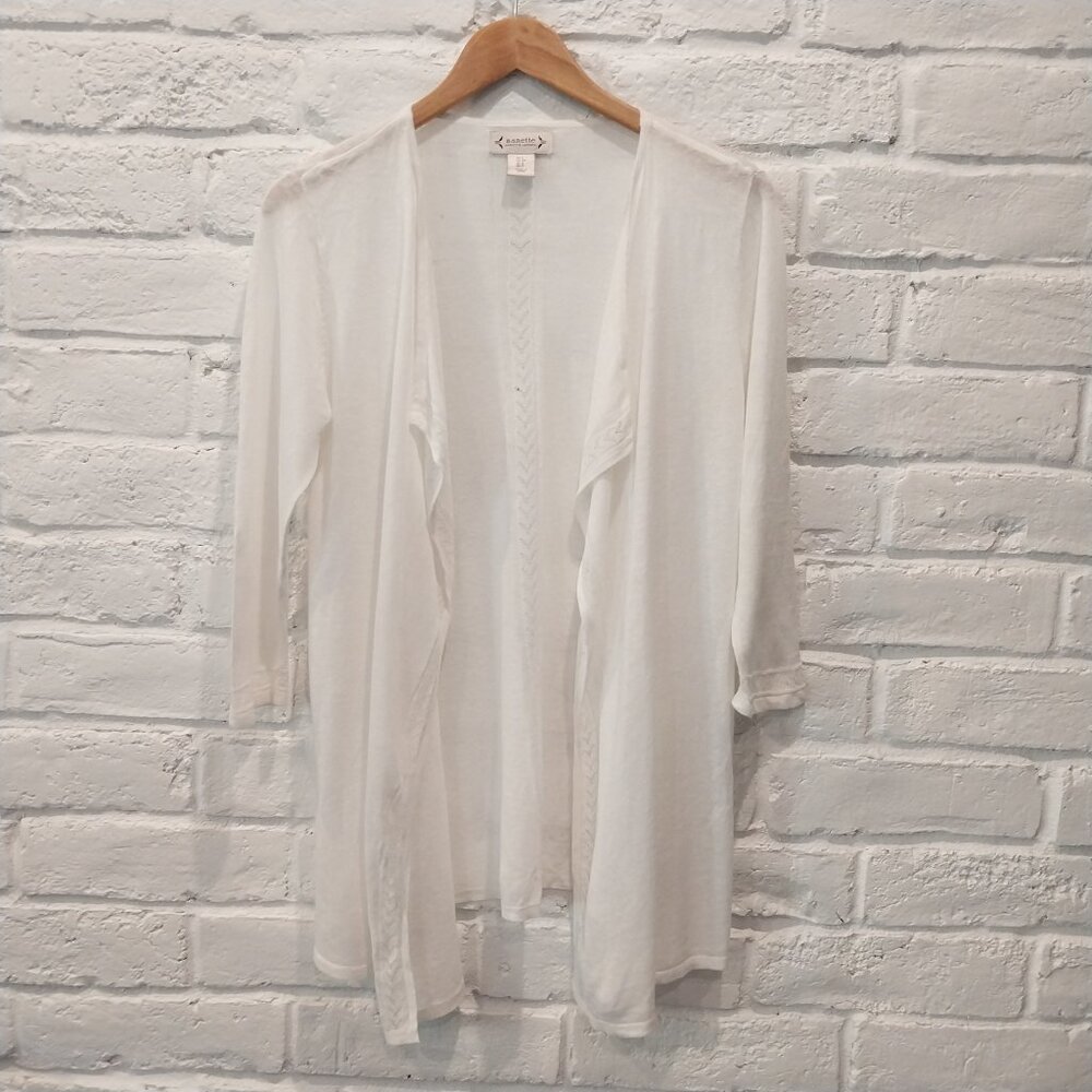 Nanette Lepore White Cardigan Womens Small Linen Blend Lightweight Mid Length